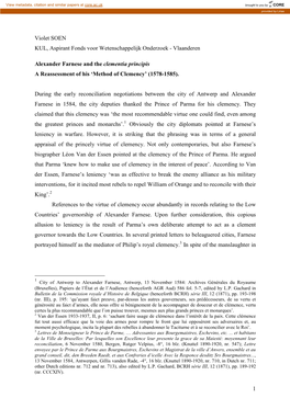 Farnese and the Clementia Principis a Reassessment of His ‘Method of Clemency’ (1578-1585)