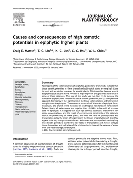 Causes and Consequences of High Osmotic Potentials in Epiphytic Higher Plants