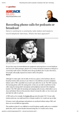 Recording Phone Calls for Podcasts Or Broadcast | Ask Jack | Technolog…