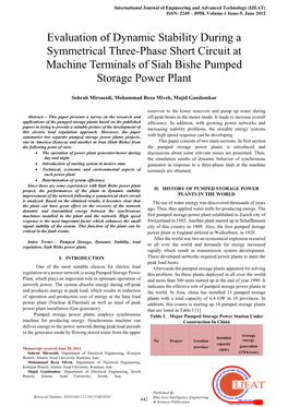 Evaluation of Dynamic Stability During a Symmetrical Three-Phase Short Circuit at Machine Terminals of Siah Bishe Pumped Storage Power Plant