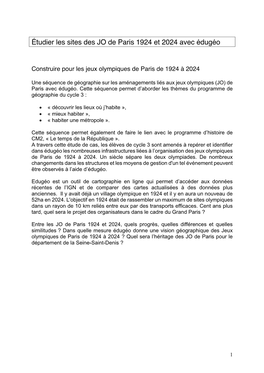 Étudier Les Sites Des JO De Paris 1924 Et 2024 Avec Édugéo