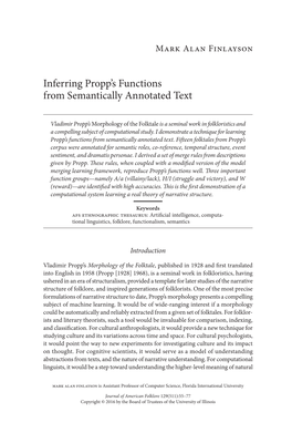 Inferring Propp's Functions from Semantically Annotated Text