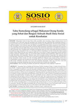 Tahu Sumedang Sebagai Makanan Orang Sunda Yang Sehat Dan Bergizi: Sebuah Studi Ilmu Sosial Untuk Kesehatan