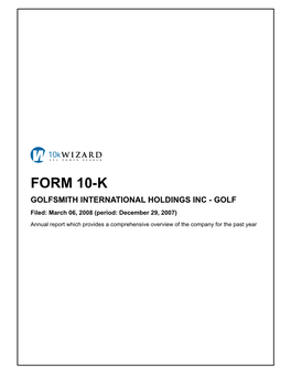 GOLFSMITH INTERNATIONAL HOLDINGS INC - GOLF Filed: March 06, 2008 (Period: December 29, 2007)