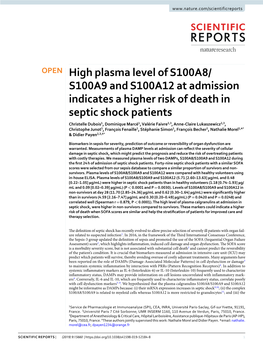 High Plasma Level of S100A8/S100A9 and S100A12 at Admission