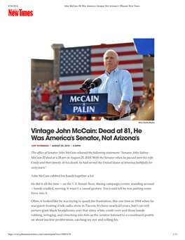 Vintage John Mccain: Dead at 81, He Was America's Senator, Not Arizona's