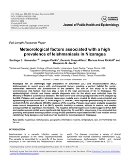 Meteorological Factors Associated with a High Prevalence of Leishmaniasis in Nicaragua