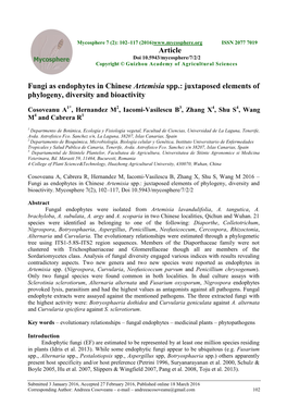 Fungi As Endophytes in Chinese Artemisia Spp.: Juxtaposed Elements of Phylogeny, Diversity and Bioactivity