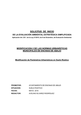 SOLICITUD DE INICIO DE LA EVALUACIÓN AMBIENTAL ESTRATÉGICA SIMPLIFICADA Aplicación Art