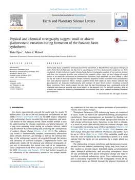 Physical and Chemical Stratigraphy Suggest Small Or Absent Glacioeustatic Variation During Formation of the Paradox Basin Cyclothems ∗ Blake Dyer , Adam C