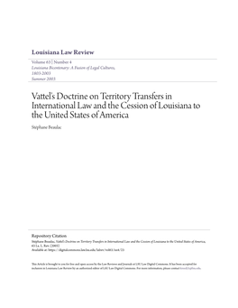 Vattel's Doctrine on Territory Transfers in International Law and the Cession of Louisiana to the United States of America Stéphane Beaulac