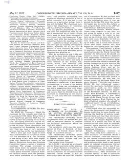 CONGRESSIONAL RECORD—SENATE, Vol. 158, Pt. 6 May 21, 2012 Bush’S Judicial Nominations