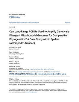 Can Long-Range PCR Be Used to Amplify Genetically Divergent Mitochondrial Genomes for Comparative Phylogenetics? a Case Study Within Spiders (Arthropoda: Araneae)