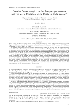 Estudio Fitosociológico De Los Bosques Pantanosos Nativos De La Cordillera De La Costa En Chile Central*