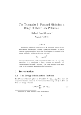 The Triangular Bi-Pyramid Minimizes a Range of Power Law Potentials