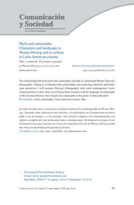 Myth and Catastrophe. Characters and Landscape in Werner Herzog and Its Echoes in Latin American Cinema Mito Y Catástrofe