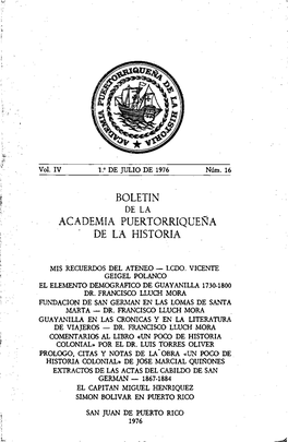 Boletin Academia Puertorriqueña " De La Historia