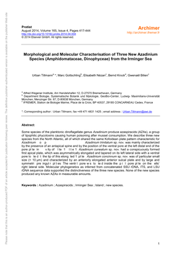 Morphological and Molecular Characterisation of Three New Azadinium Species (Amphidomataceae, Dinophyceae) from the Irminger