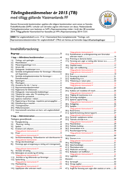 Tävlingsbestämmelser 2015 Med Tillägg Gällande Västmanland