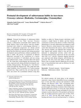 Postnatal Development of Subterranean Habits in Tuco-Tucos Ctenomys Talarum (Rodentia, Caviomorpha, Ctenomyidae)