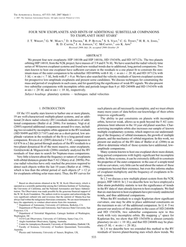 Four New Exoplanets and Hints of Additional Substellar Companions to Exoplanet Host Stars1 J