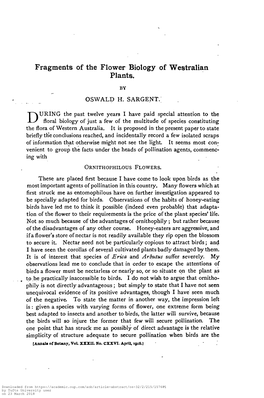 Fragments of the Flower Biology of Westralian Plants