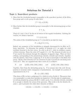 Solutions for Tutorial 1 Topic 1: Semi-Direct Products 1