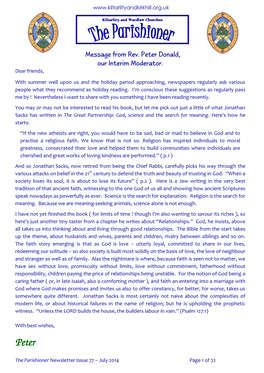 Message from Rev. Peter Donald, Our Interim Moderator. Dear Friends