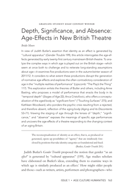 Depth, Significance, and Absence: Age-Effects in New British Theatre Bridie Moore