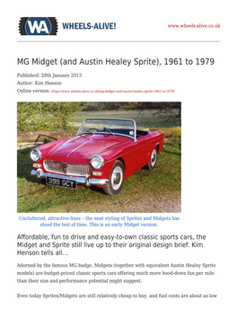 MG Midget (And Austin Healey Sprite), 1961 to 1979