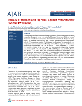 Efficacy of Biomax and Fiprokill Against Heterotermes Indicola (Wasmann)