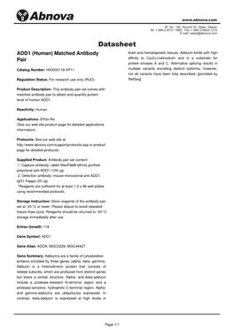 ADD1 (Human) Matched Antibody Pair