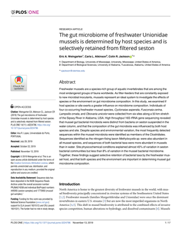 The Gut Microbiome of Freshwater Unionidae Mussels Is Determined by Host Species and Is Selectively Retained from Filtered Seston