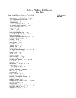 Index to Academy Oral Histories Saul Bass