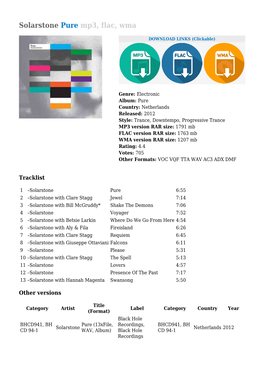 Solarstone Pure Mp3, Flac, Wma