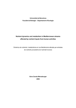 Nutrient Dynamics and Metabolism in Mediterranean Streams Affected by Nutrient Inputs from Human Activities