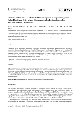 Zootaxa, Checklist, Distribution, and Habitat of the Semiaquatic And