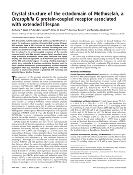 Crystal Structure of the Ectodomain of Methuselah, a Drosophila G Protein-Coupled Receptor Associated with Extended Lifespan