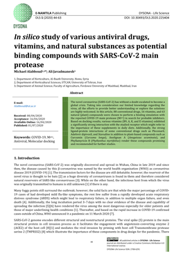 In Silico Study of Various Antiviral Drugs, Vitamins, and Natural Substances