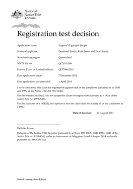 Registration Test Decision