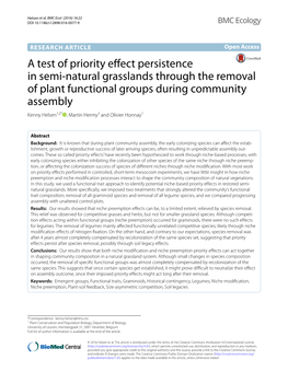 A Test of Priority Effect Persistence in Semi-Natural Grasslands Through