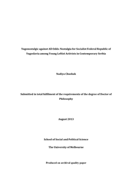 Yugonostalgic Against All Odds: Nostalgia for Socialist Federal Republic of Yugoslavia Among Young Leftist Activists in Contemporary Serbia