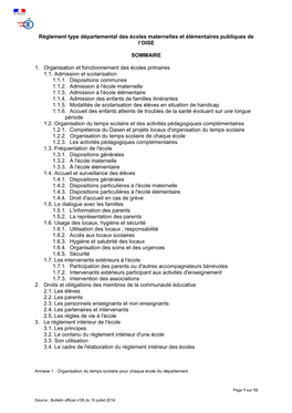 Règlement Type Départemental Des Écoles Maternelles Et Élémentaires Publiques De L’OISE