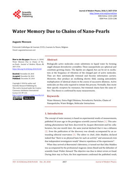 Water Memory Due to Chains of Nano-Pearls