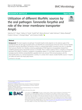 Tannerella Forsythia and Role of the Inner Membrane Transporter Ampg Valentina M