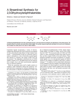 A Streamlined Synthesis for 2,3-Dihydroxyterephthalamides