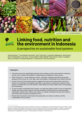 Linking Food, Nutrition and the Environment in Indonesia a Perspective on Sustainable Food Systems