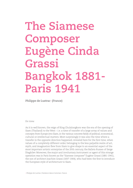 The Siamese Composer Eugène Cinda Grassi Bangkok 1881- Paris 1941