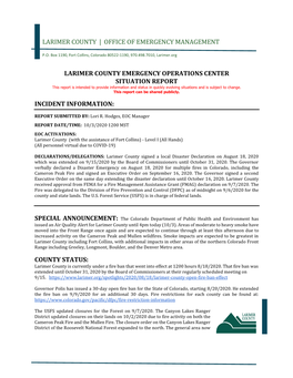 10.04.2020 Cameron Peak Fire EOC Situation Report