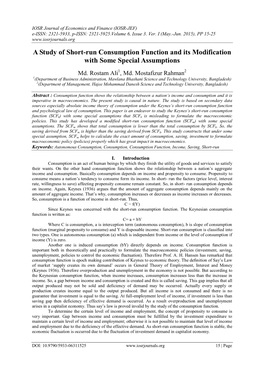 A Study of Short-Run Consumption Function and Its Modification with Some Special Assumptions